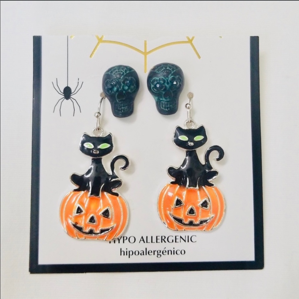 Halloween pumpkin Earrings Cats & Sugar Skulls